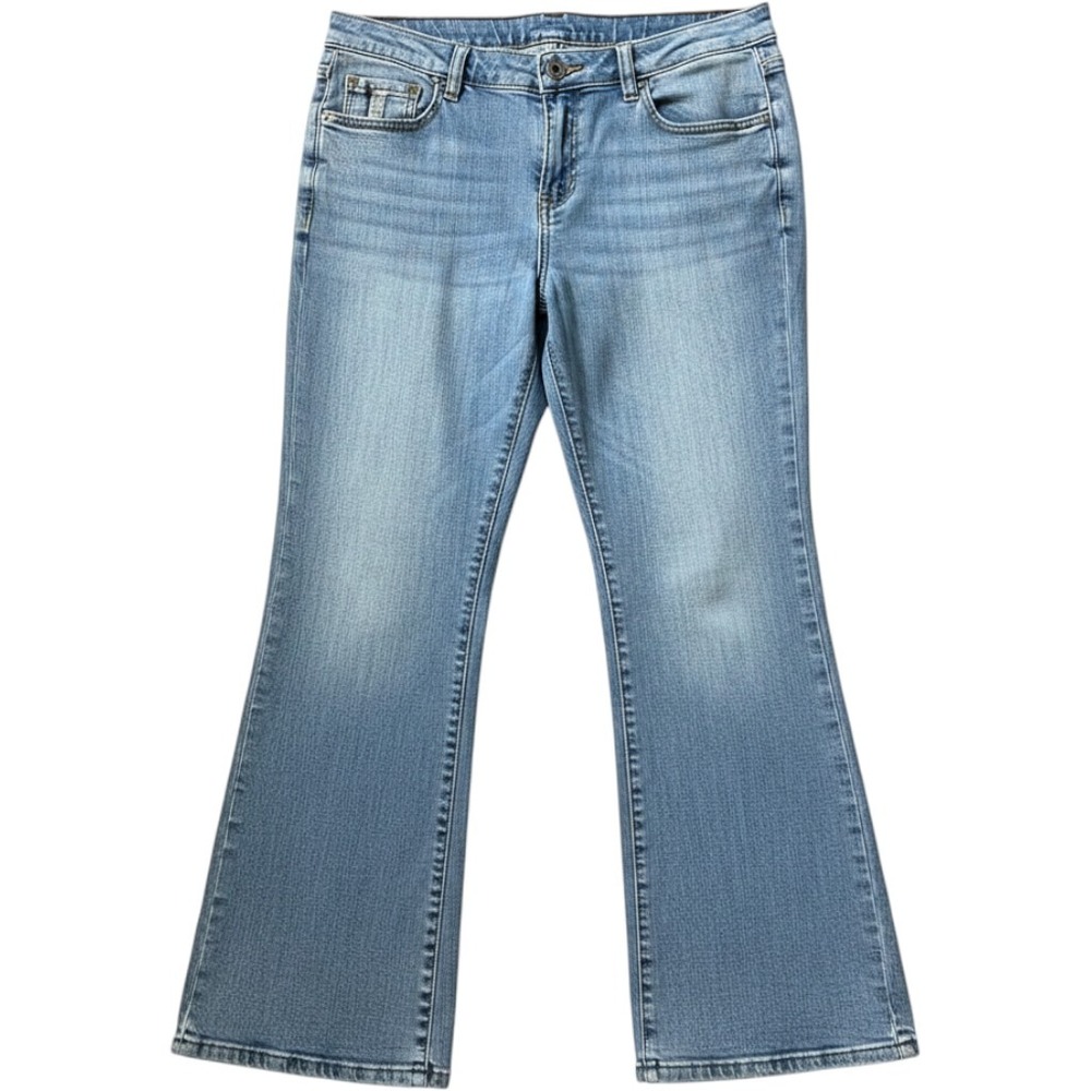 Simply Vera Vera Wang Womens Blue Embroidered Bootcut Jeans Size 14 Short